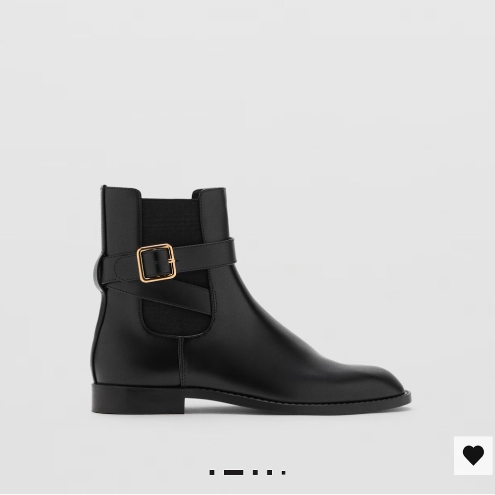Mango Black Leather Ankle Boots with Gold Buckle
